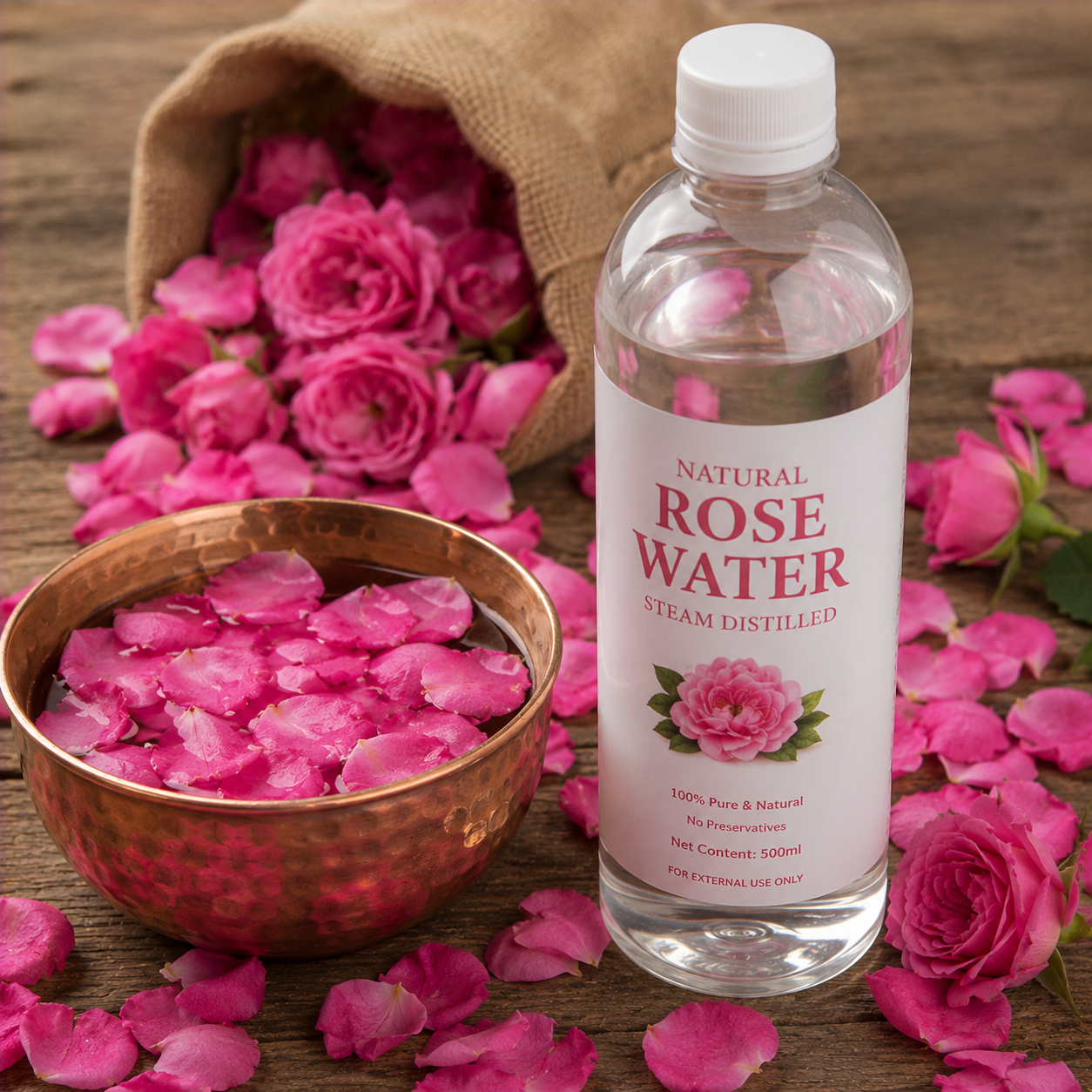 Natural Rose Water (25KG) – 100% Pure Steam Distilled | Skin Toner, Hydration & Aromatic Care